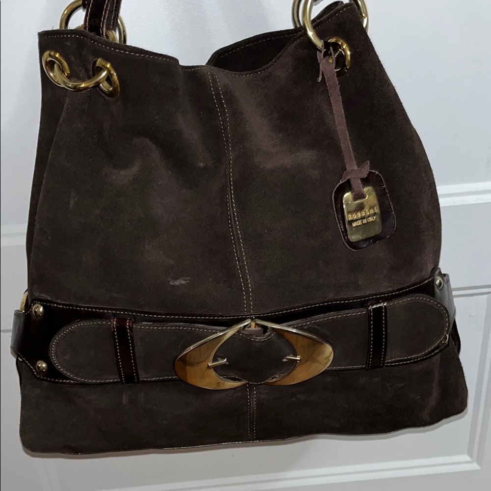Brown Leather Shoulder Bag with Gold Hardware